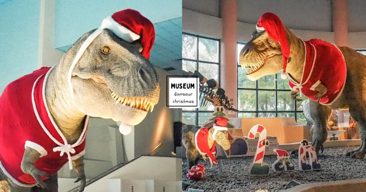 【台中】晚上會動嗎？　台中科博館「恐龍扮聖誕老人」超Q　旁邊「迷你親子裝」拍出最萌聖誕照！